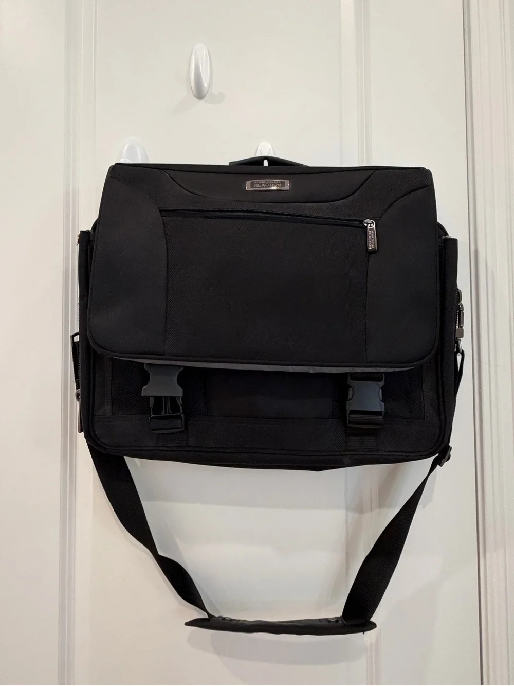 Kenneth Cole Reaction Black Nylon Messenger Bag with Front Buckles